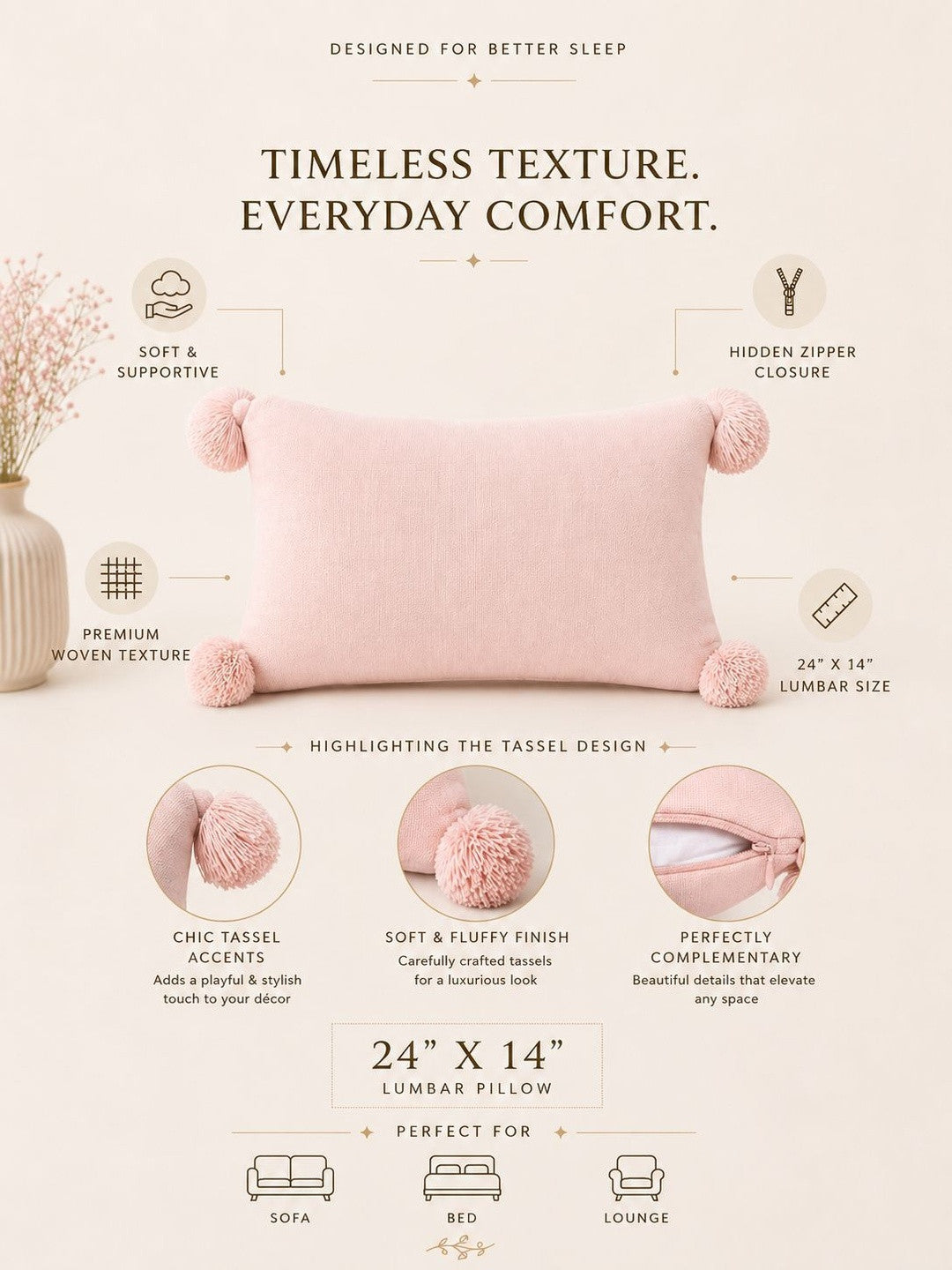 Pink cotton filled cotton sleep pillow